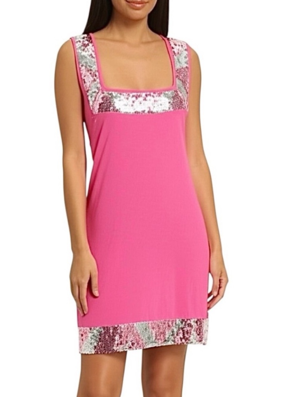 Y2K Express Sequin Trim Square Neck Mini Dress Pink Silver Cocktail Party Barbie